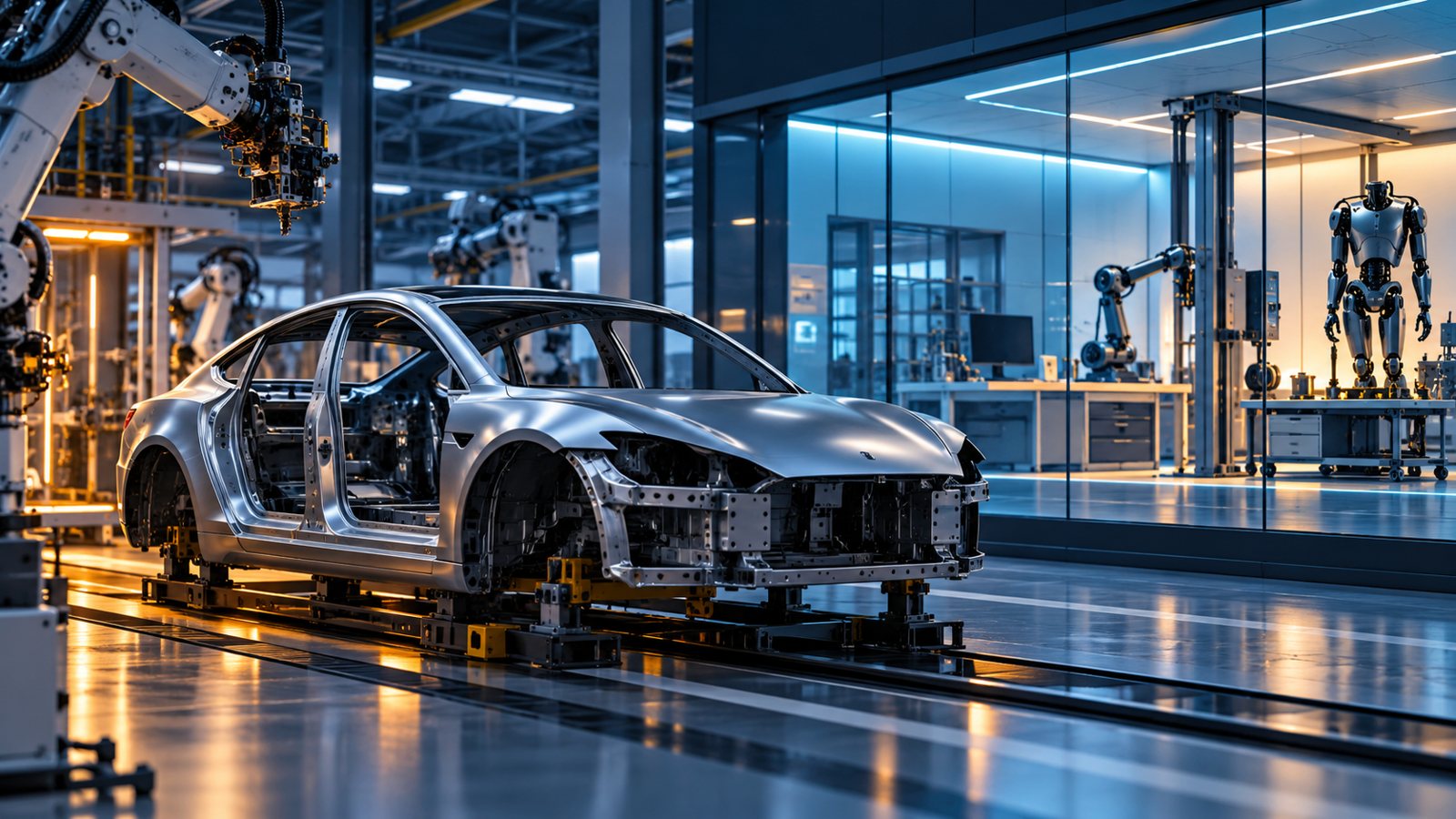 Conceptual illustration of electric vehicle production and a separate technology development workspace