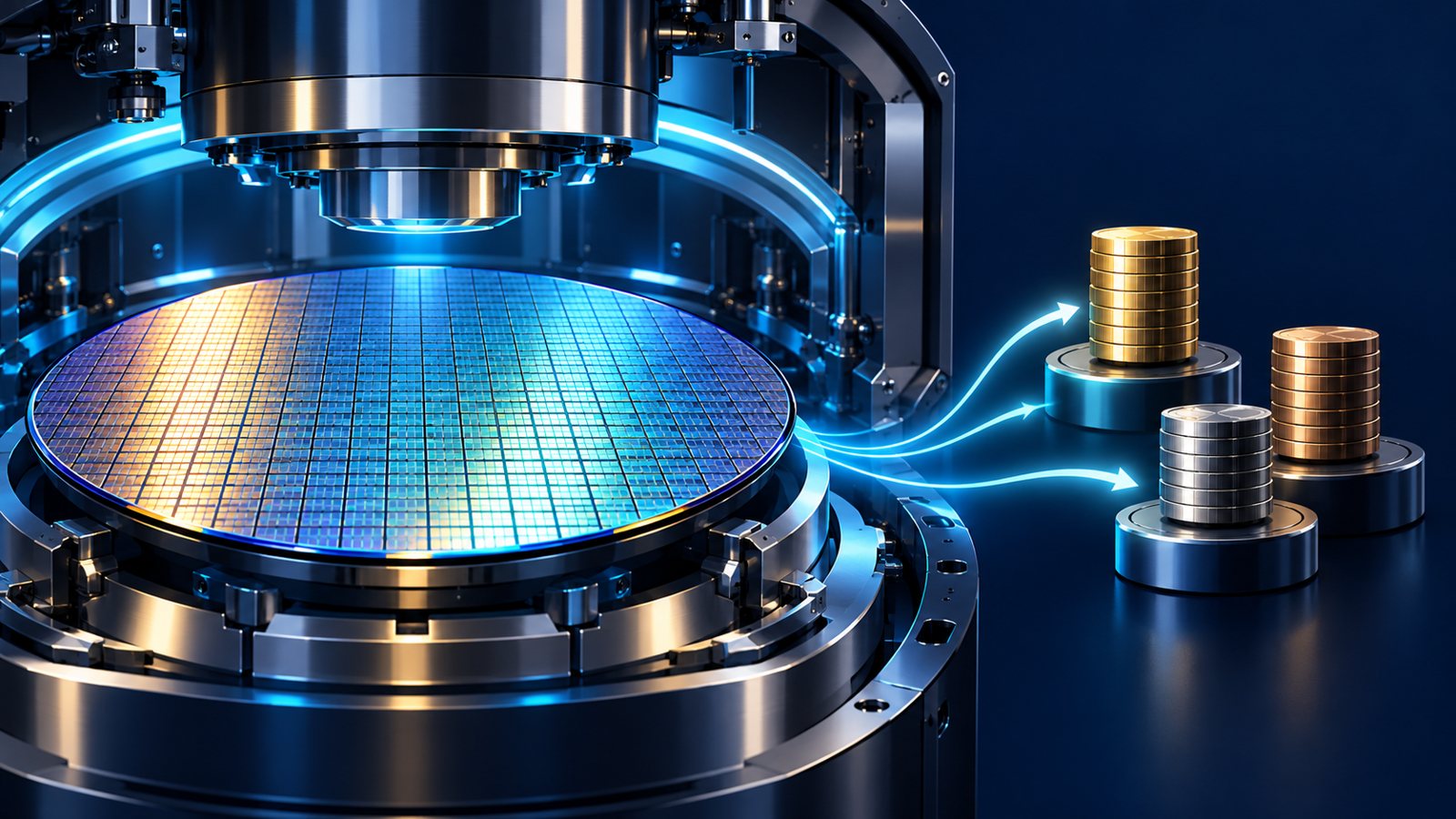 Conceptual illustration of semiconductor manufacturing and cash allocation